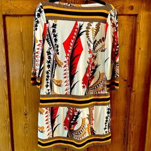 Ali Ra Dress cream with black gold orange and brown size 10